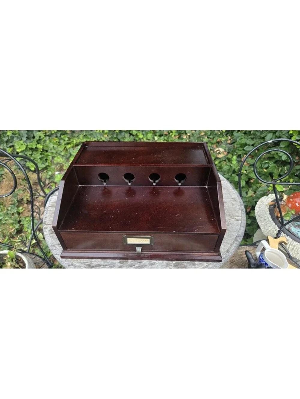 Pottery Barn Dark Wood Charging Station Desk Organizer Storage Drawer 6 Outlets